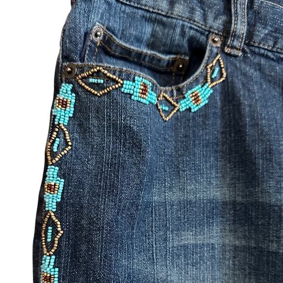 Lauren Jeans Co Ralph Lauren Women's Southwest Beaded Blue Denim Jeans Size 14 - Picture 6 of 16